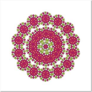 Pink and Green floral Kaleidoscopic mandala pattern Posters and Art